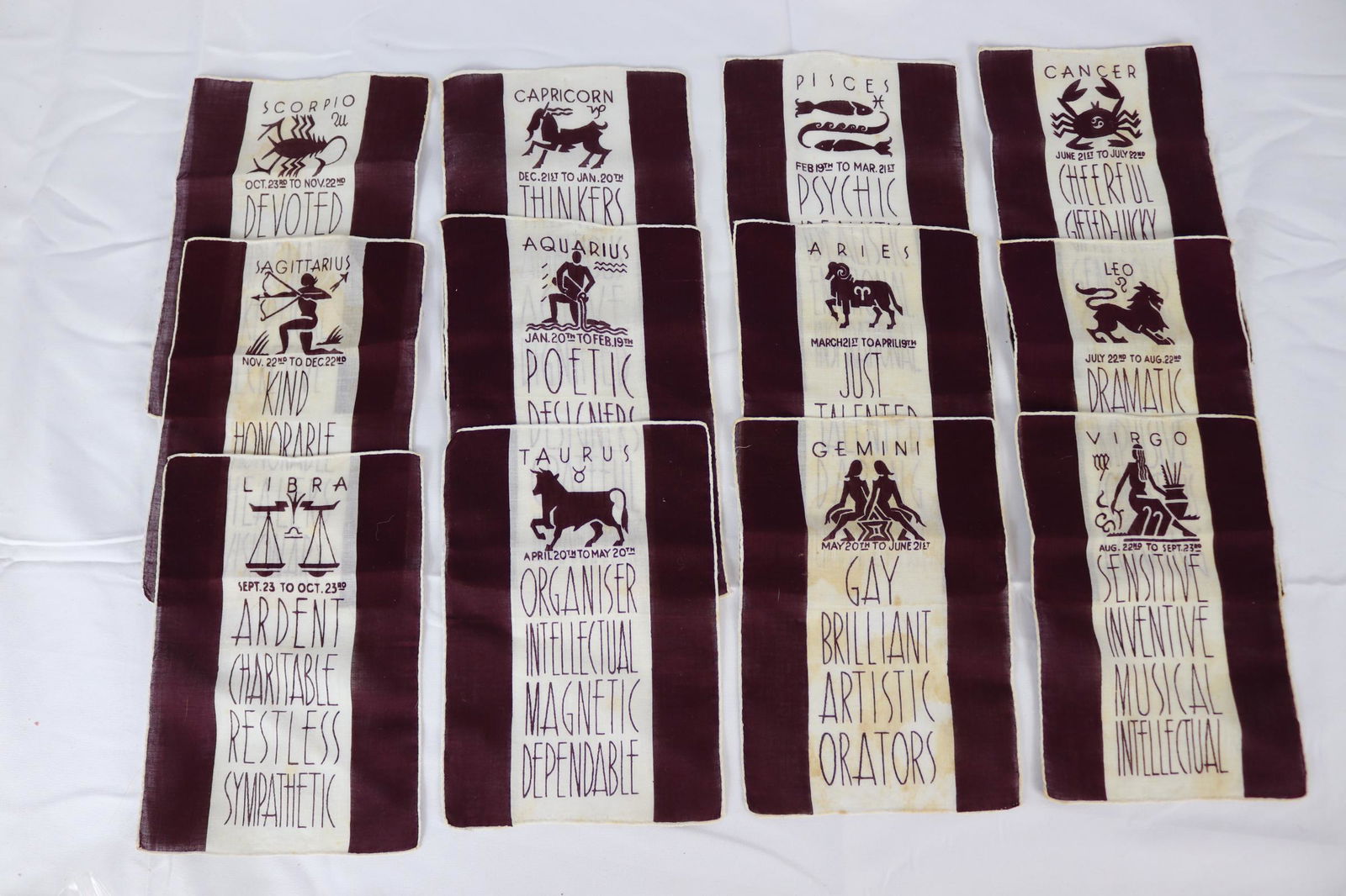 Set of 12 Vintage Zodiac Sign Cocktail Napkins: see photos.