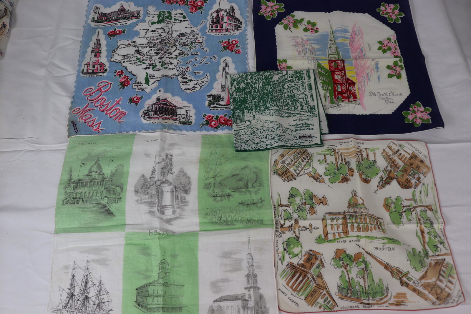 Lot of 5 Vintage Boston Souvenir Handkerchiefs: old store stock, see photos.