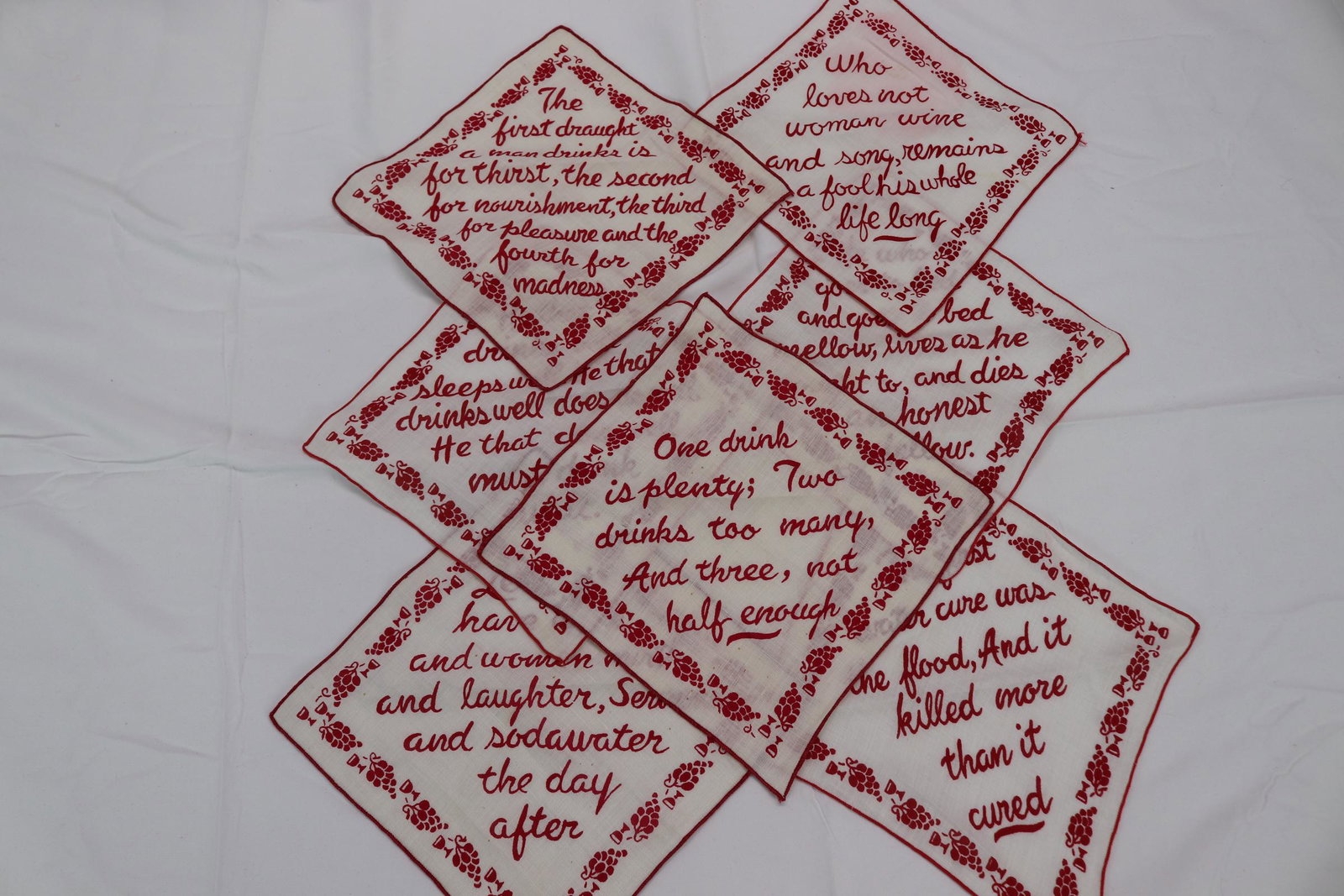 Set of 7 Vintage Cocktail Napkins With Sayings: see photos.