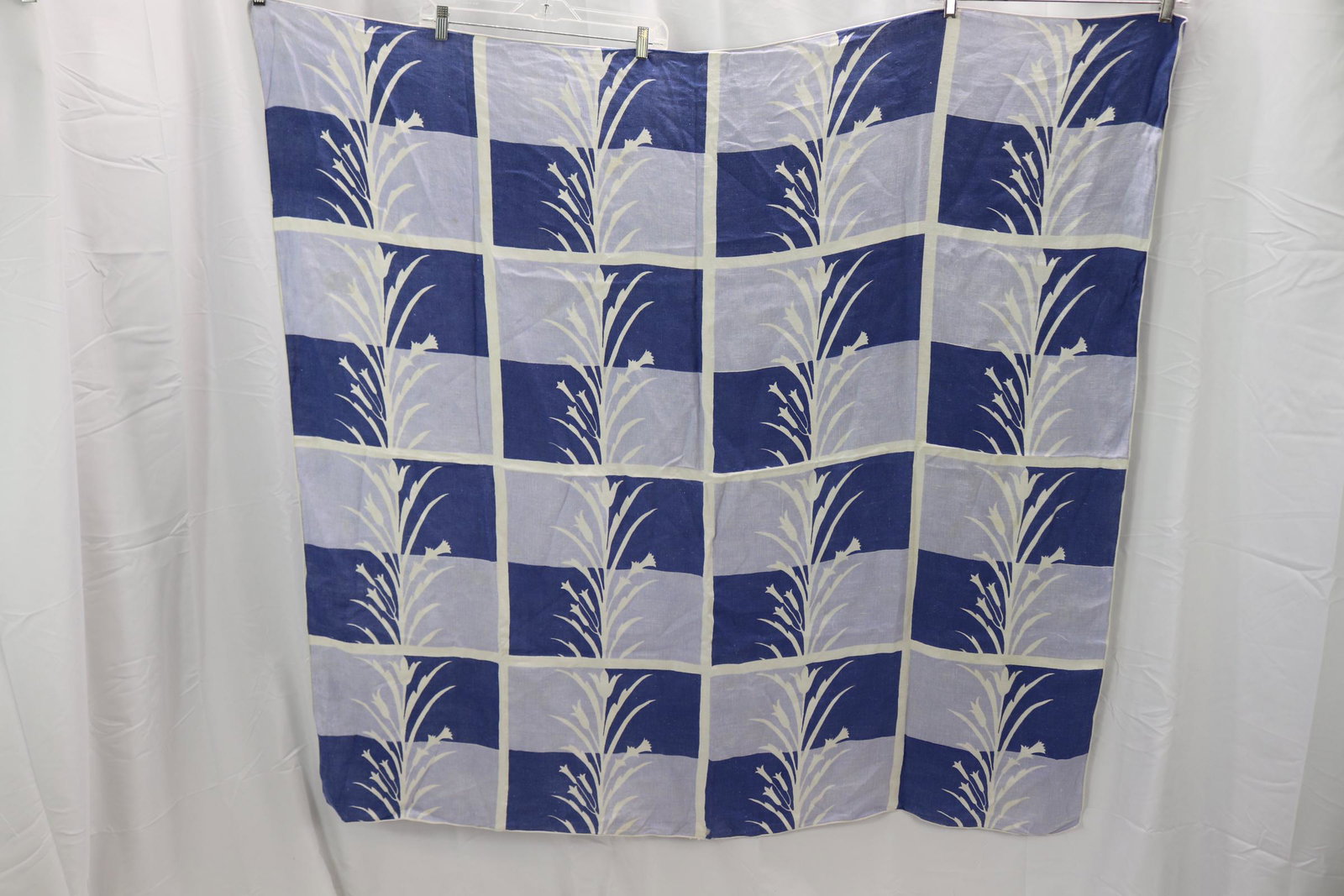 Vintage Blue Floral Checkered Tablecloth (1 of 5)