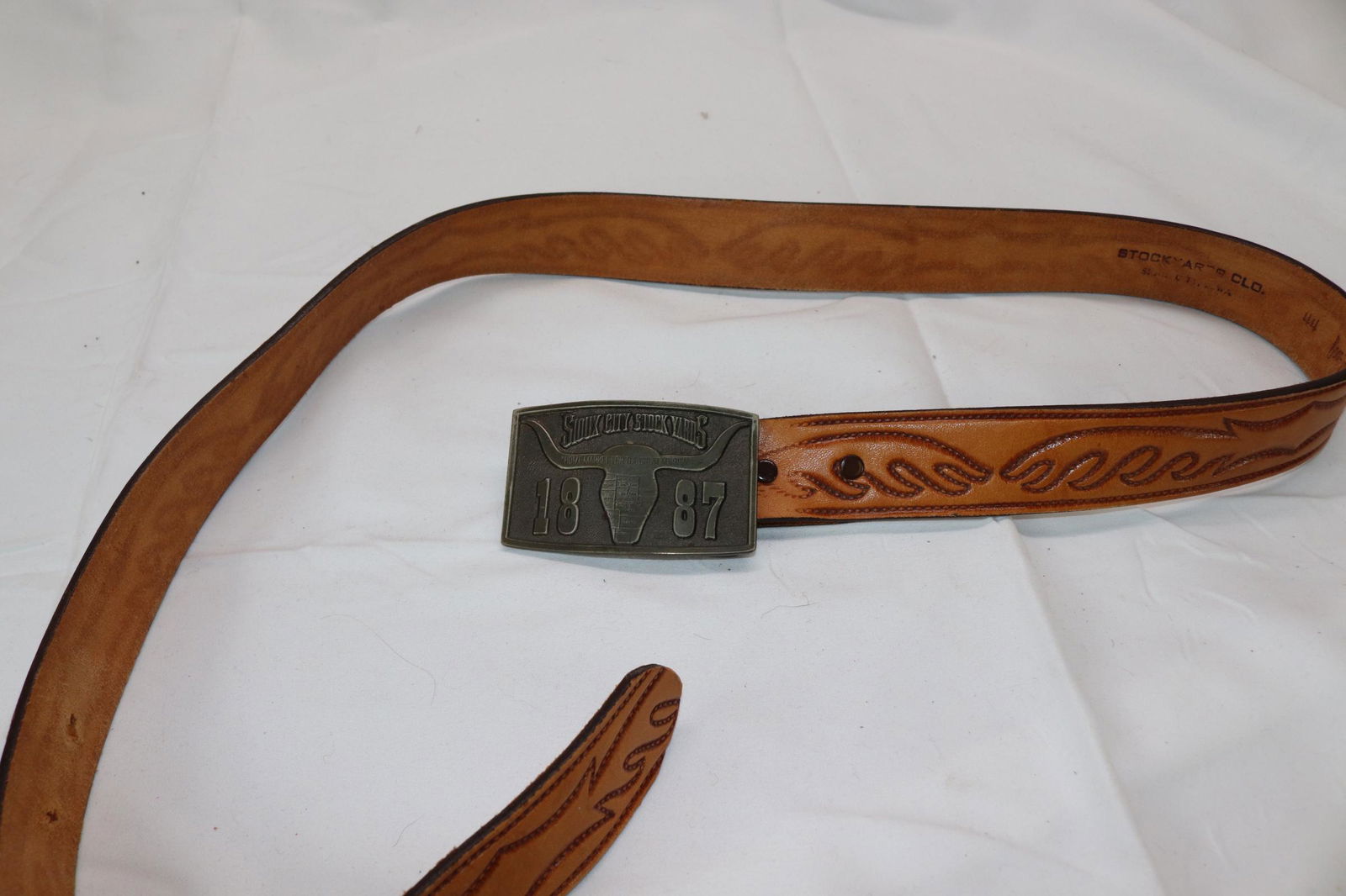 Vintage Stockyards Clo. Tooled Leather Belt With Buckle (1 of 6)