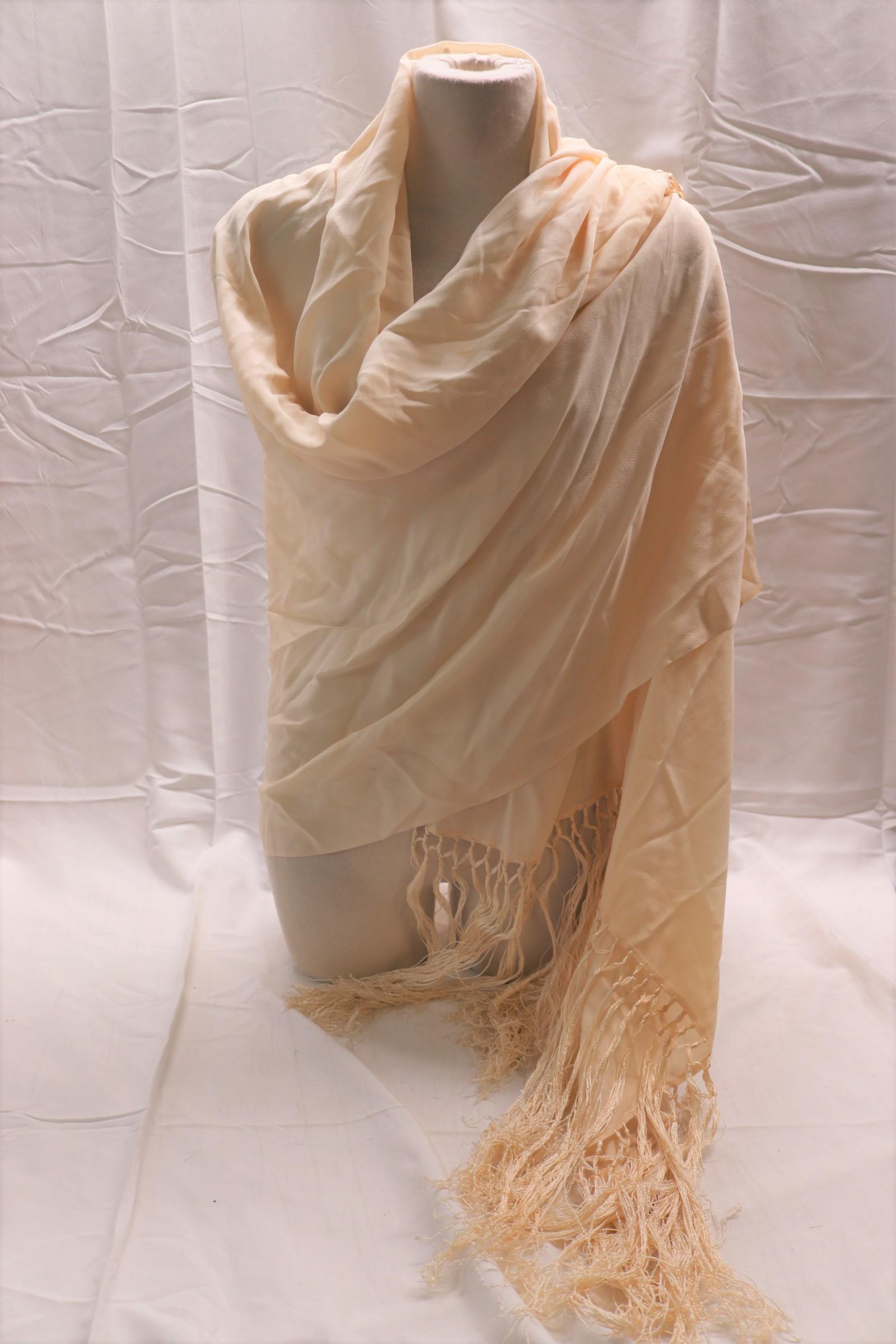 Vintage Silk Fringed Piano Shawl: approx. 64x38, see photos for stains.