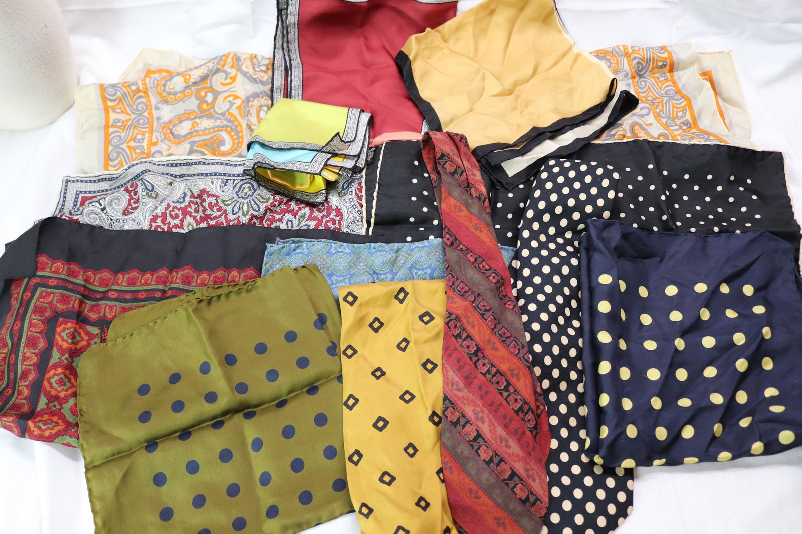Lot of 13 Vintage Men's Silk Pocket Squares, Scarves, & Ties (1 of 6)