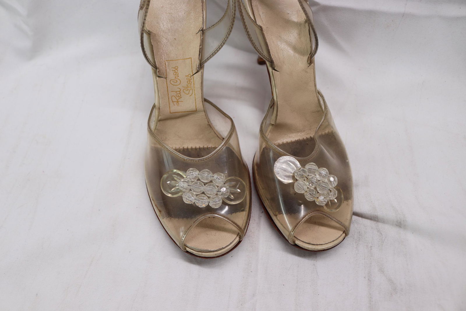 Vintage 1950's Red Cross Shoes Clear Peep-Toe Heels (1 of 4)