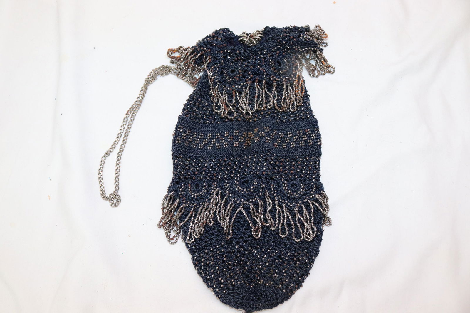 Antique Victorian Reticule Drawstring Purse With Steel Cut Beading (1 of 5)