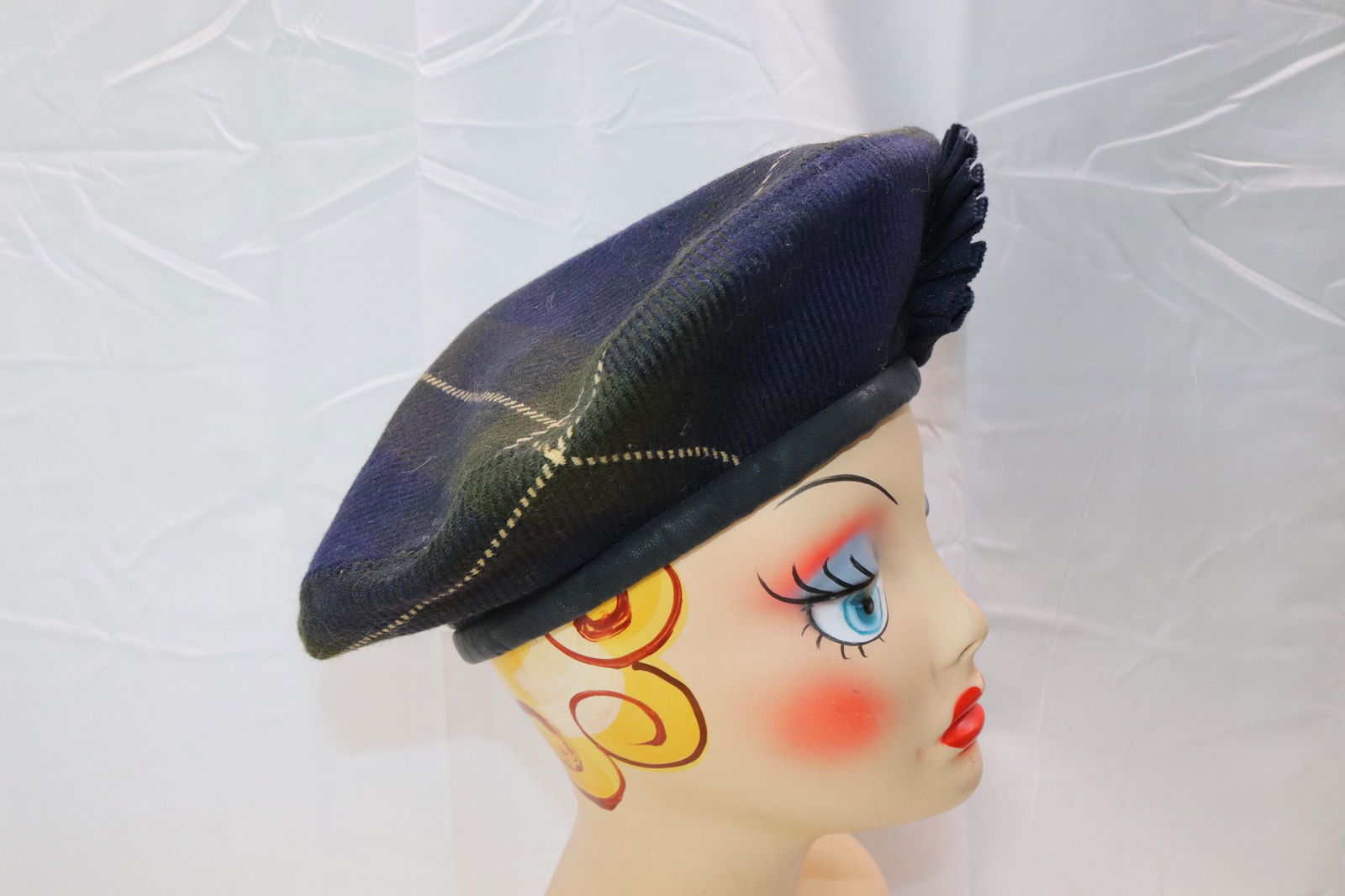 Vintage 1980's Escada Wool Plaid Beret: good condition, see photos.