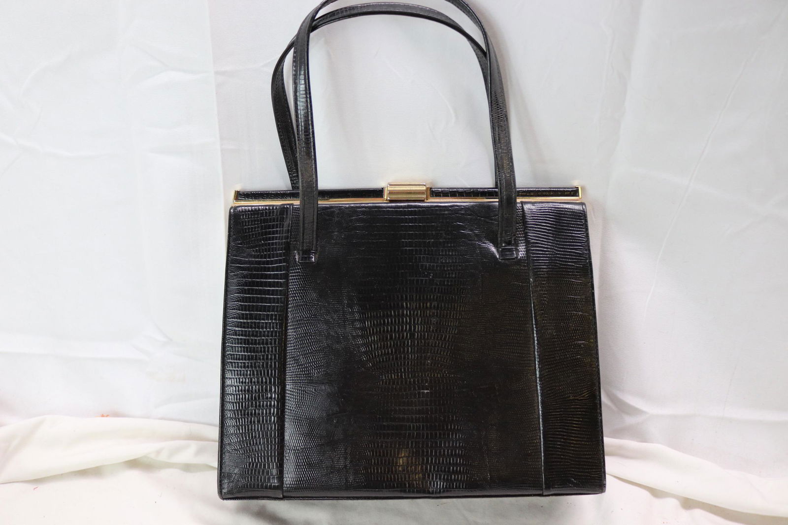 Vintage 1970's Adrian Gold London Black Lizard Skin Handbag (1 of 8)