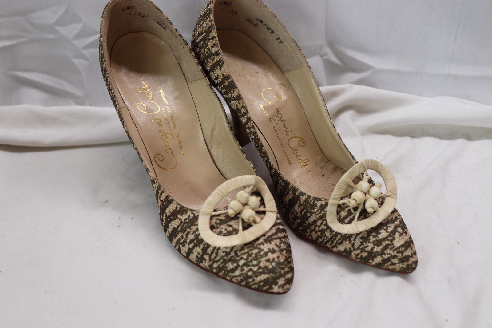 Vintage 1957 Cangemi Coeds Heels: in original box, size 6.5, in worn condition, see photos.