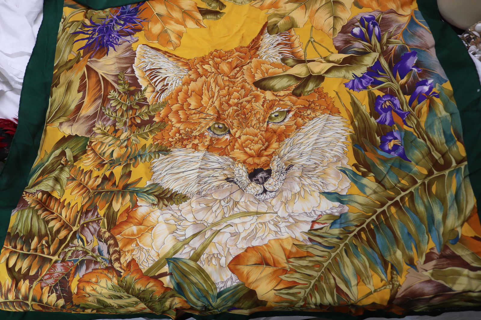 Vintage Salvatore Ferragamo Silk Fox Scarf: hand rolled, good condition, see photos.