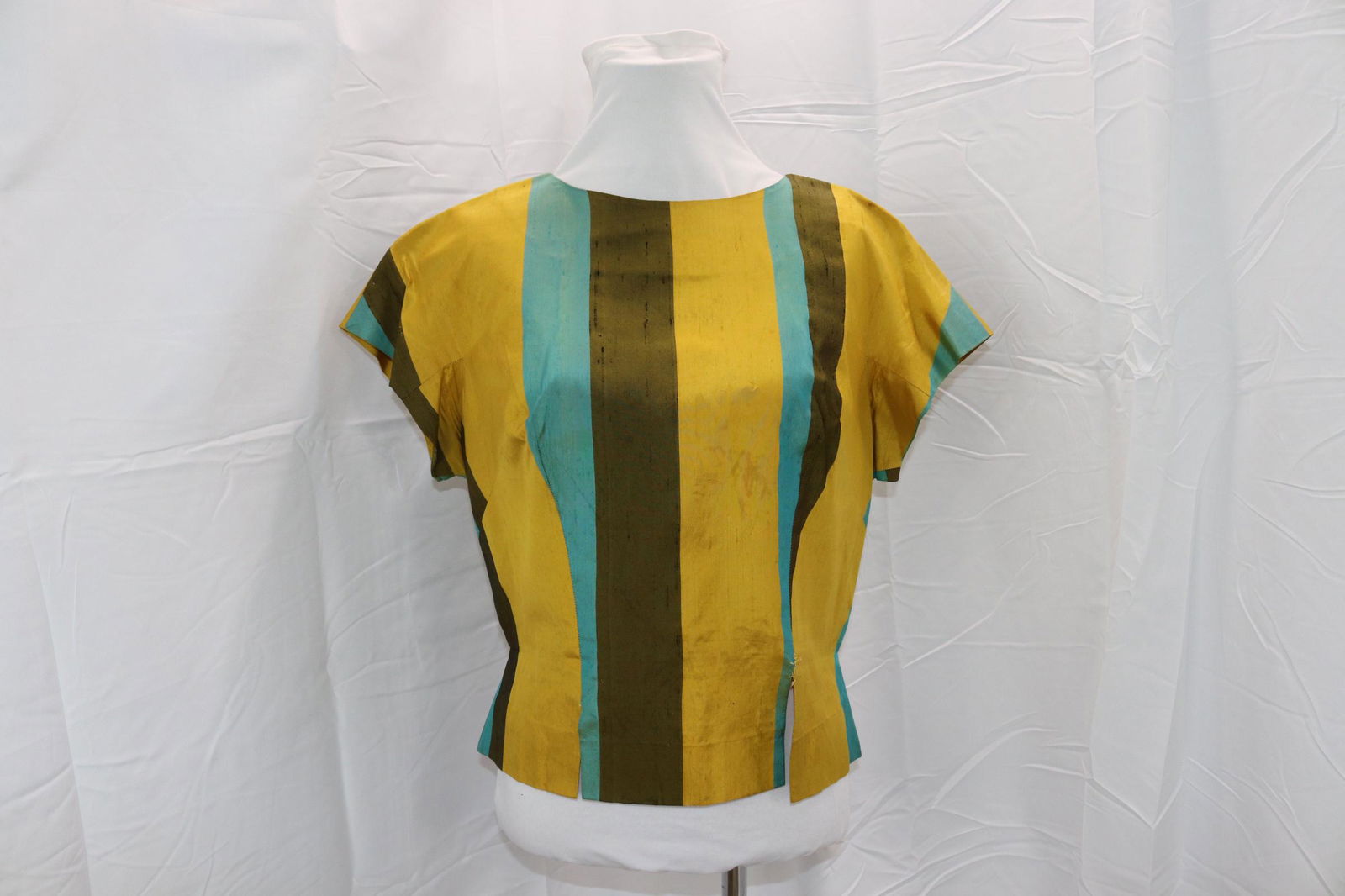 Vintage 1960's Raw Silk Blend Striped Crop Blouse (1 of 9)