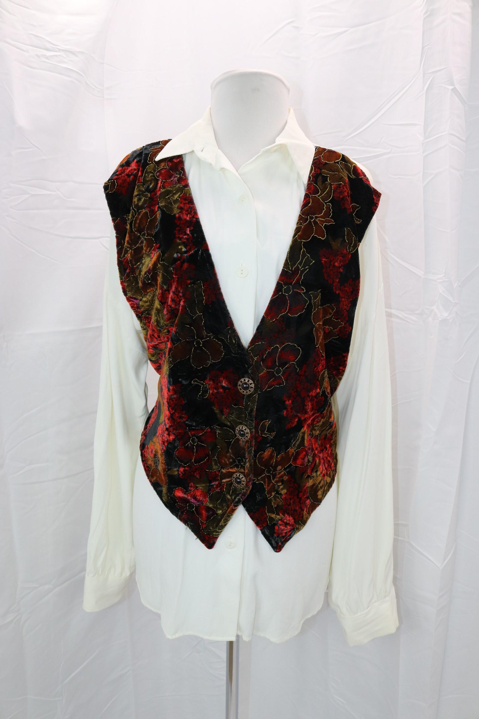 Vintage 1980's/90's Bentley Crushed Velvet Brocade Vest/Shirt Combo: approx. 48 bust, 46 waist, good condition, see photos.