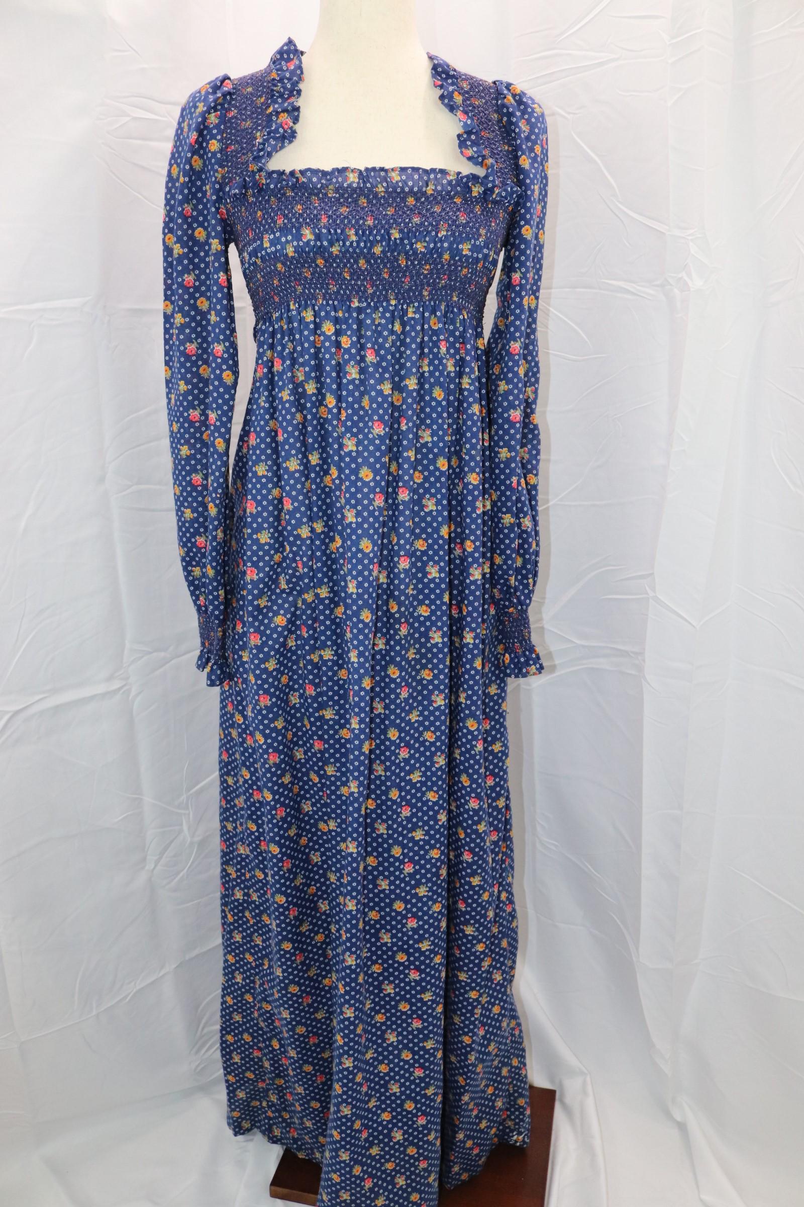 Vintage 1970's Michael Sinclair Peasant-Style Maxi Dress: approx. 32 bust/waist, seam repair needed at waist, old repair on left underarm, see photos.