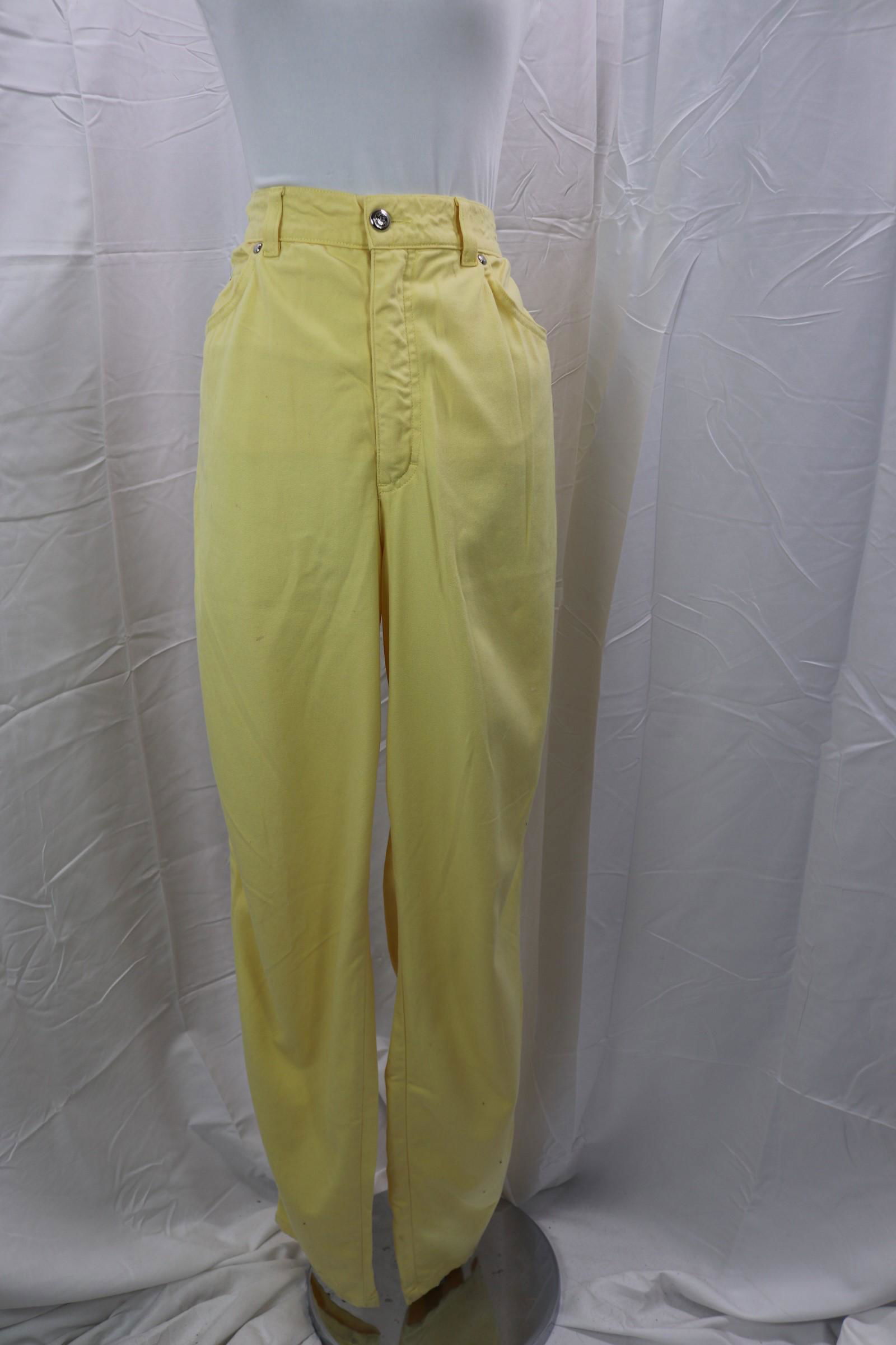 Vintage Escada Yellow Pants: approx. 32 waist, 38 hip, 34 inseam, has some stains and soil, see photos.