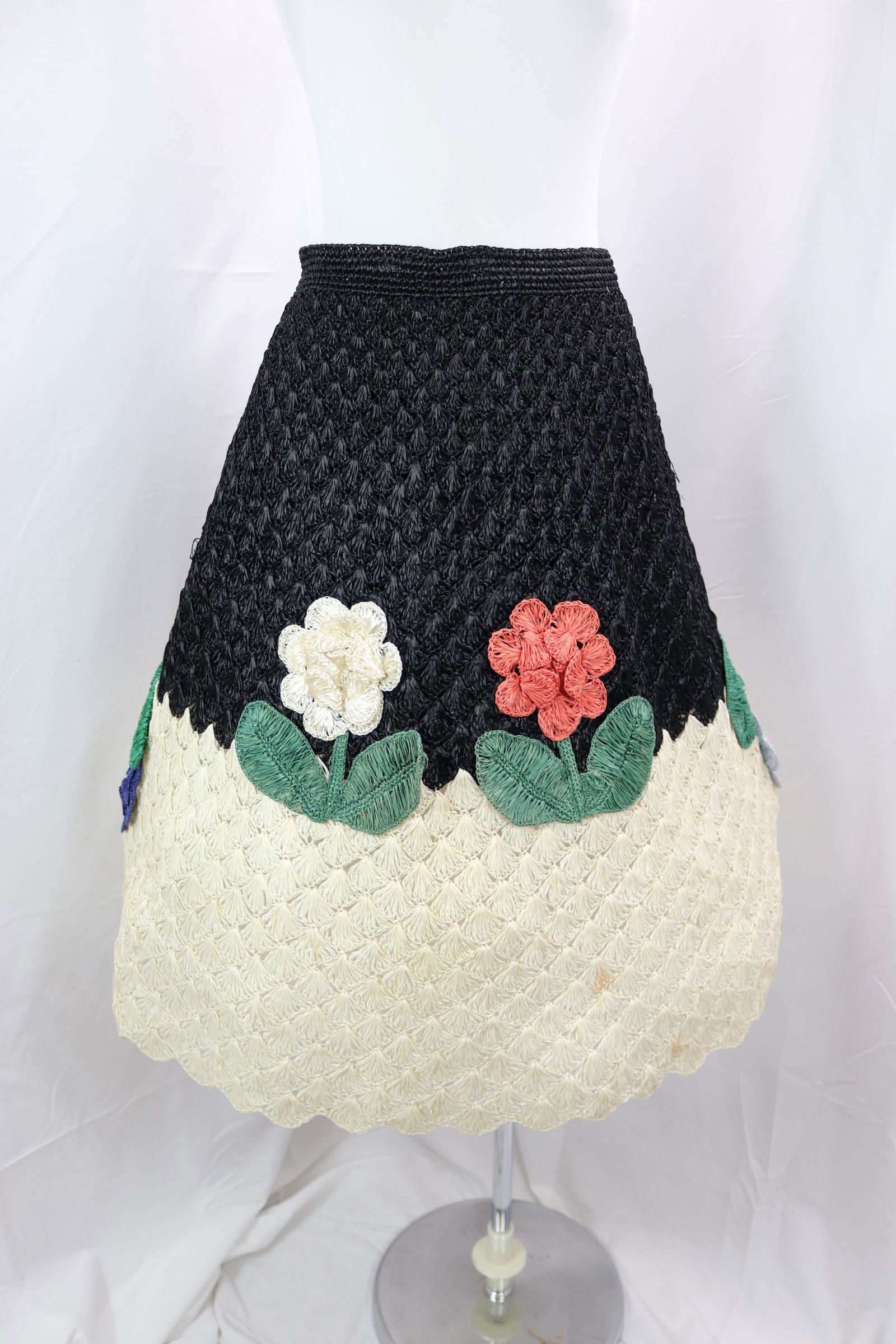 Vintage 1950's Floral Woven Raffia Skirt (1 of 6)