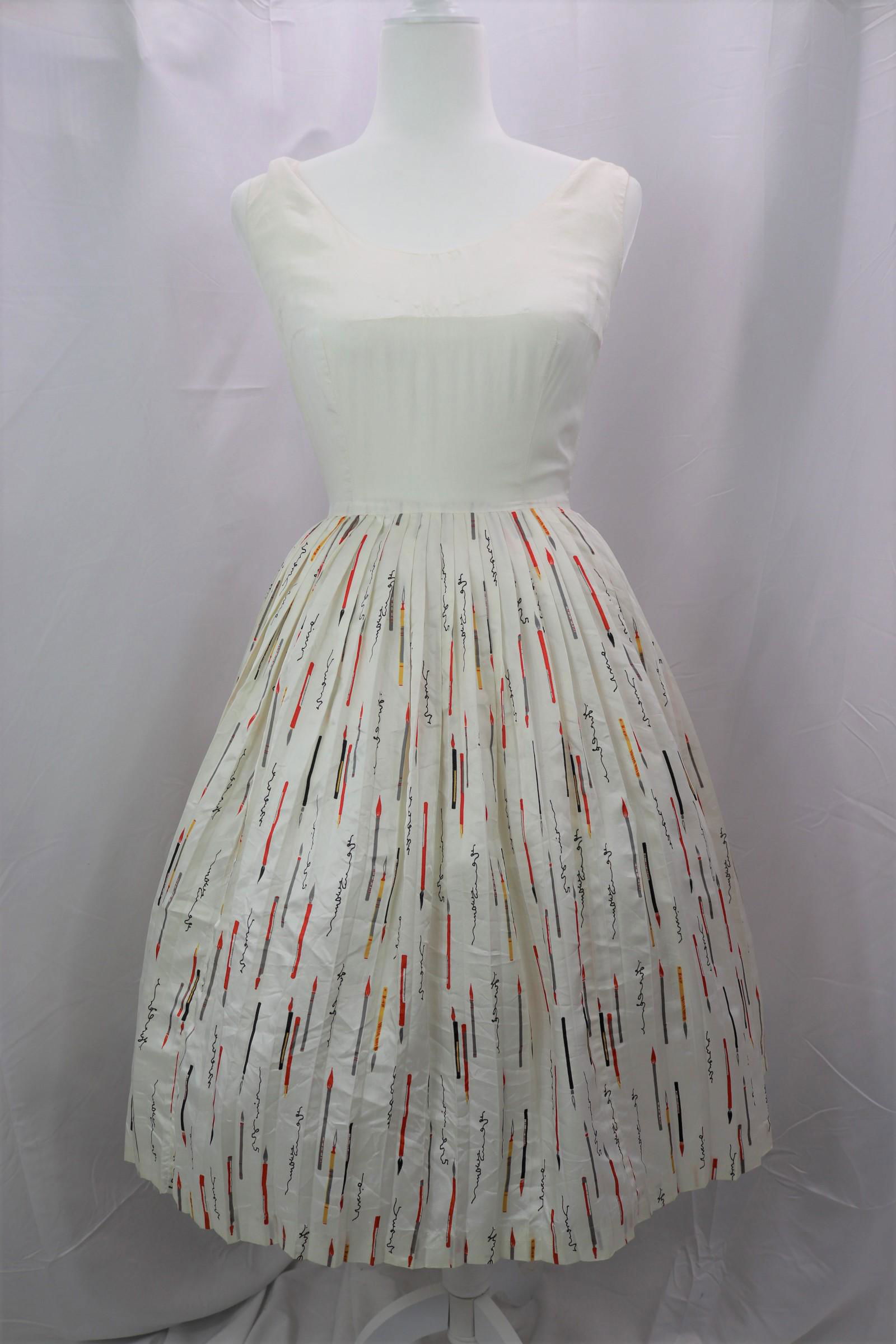 Vintage 1950's Alix of Miami Pleated Pen & Signature Print Pouf Dress (1 of 6)