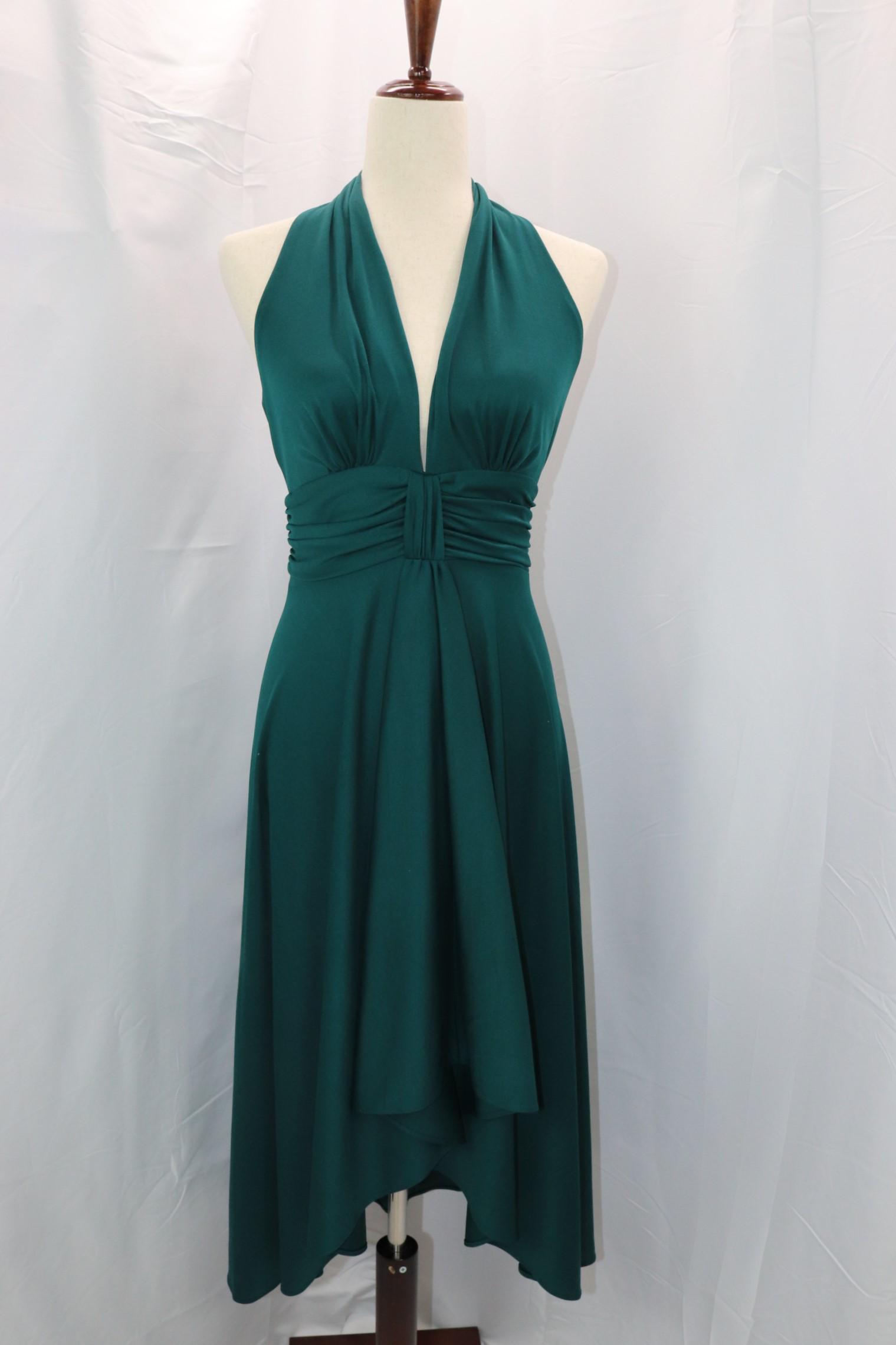 Vintage 1970's Green Halter-Style Dress: approx. 34 bust, 26 waist, good condition, see photos.