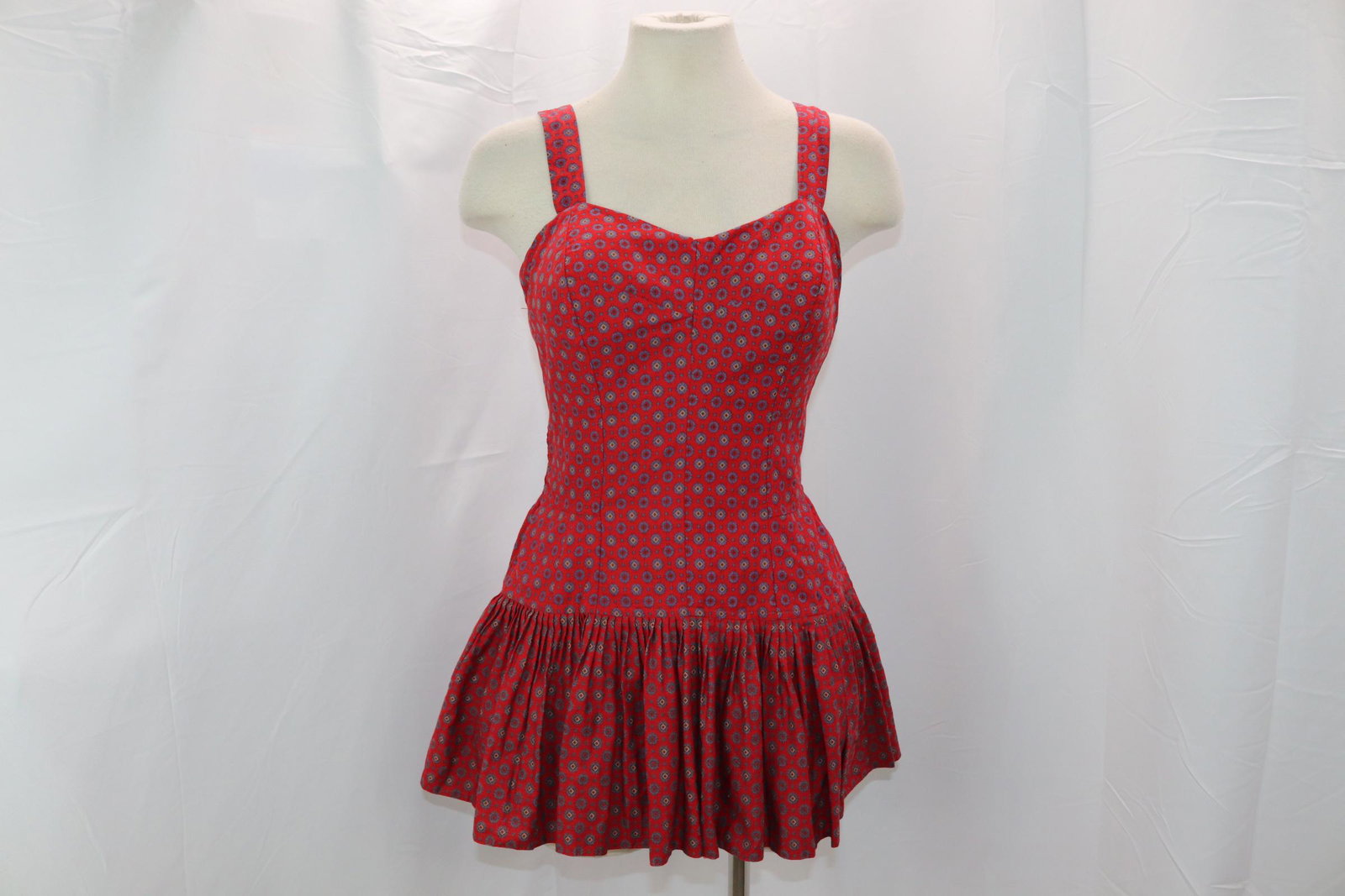 Vintage 1950's Jantzen Playsuit With Ruffled Skirt: approx. 36 bust, 28 waist, good condition, see photos.