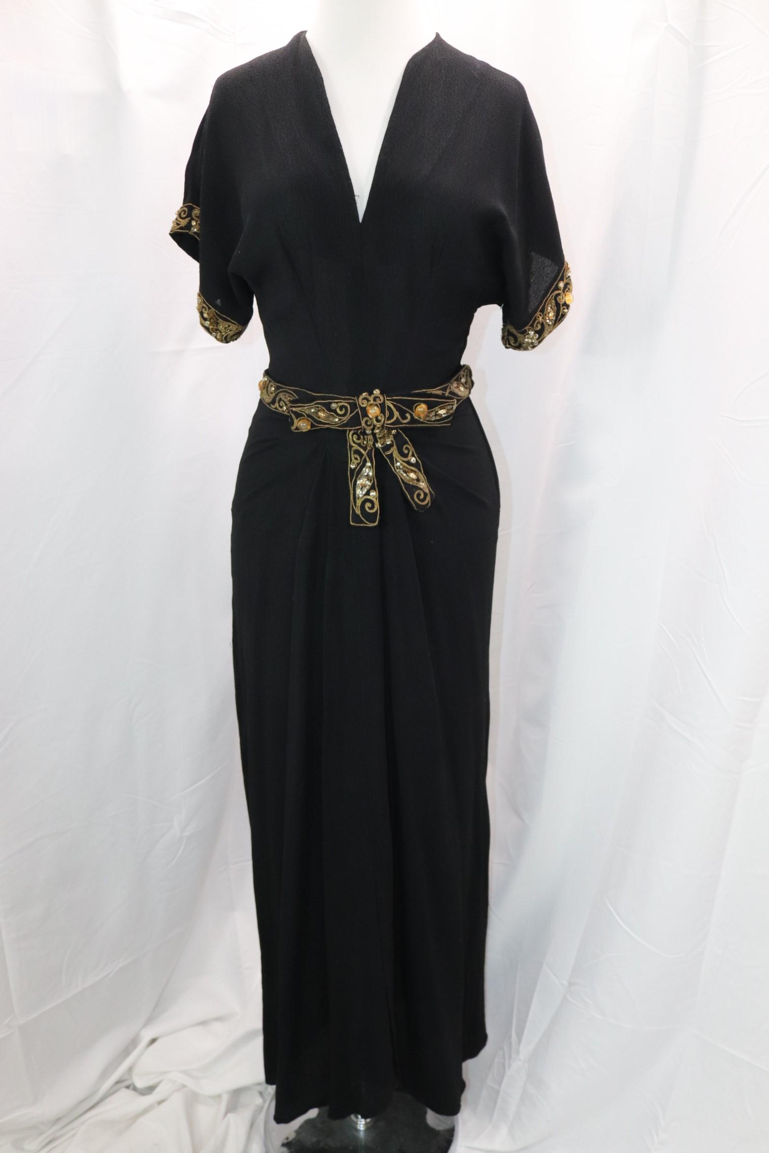 Vintage 1940's Black Gown With Bead & Sequin Trim (1 of 7)