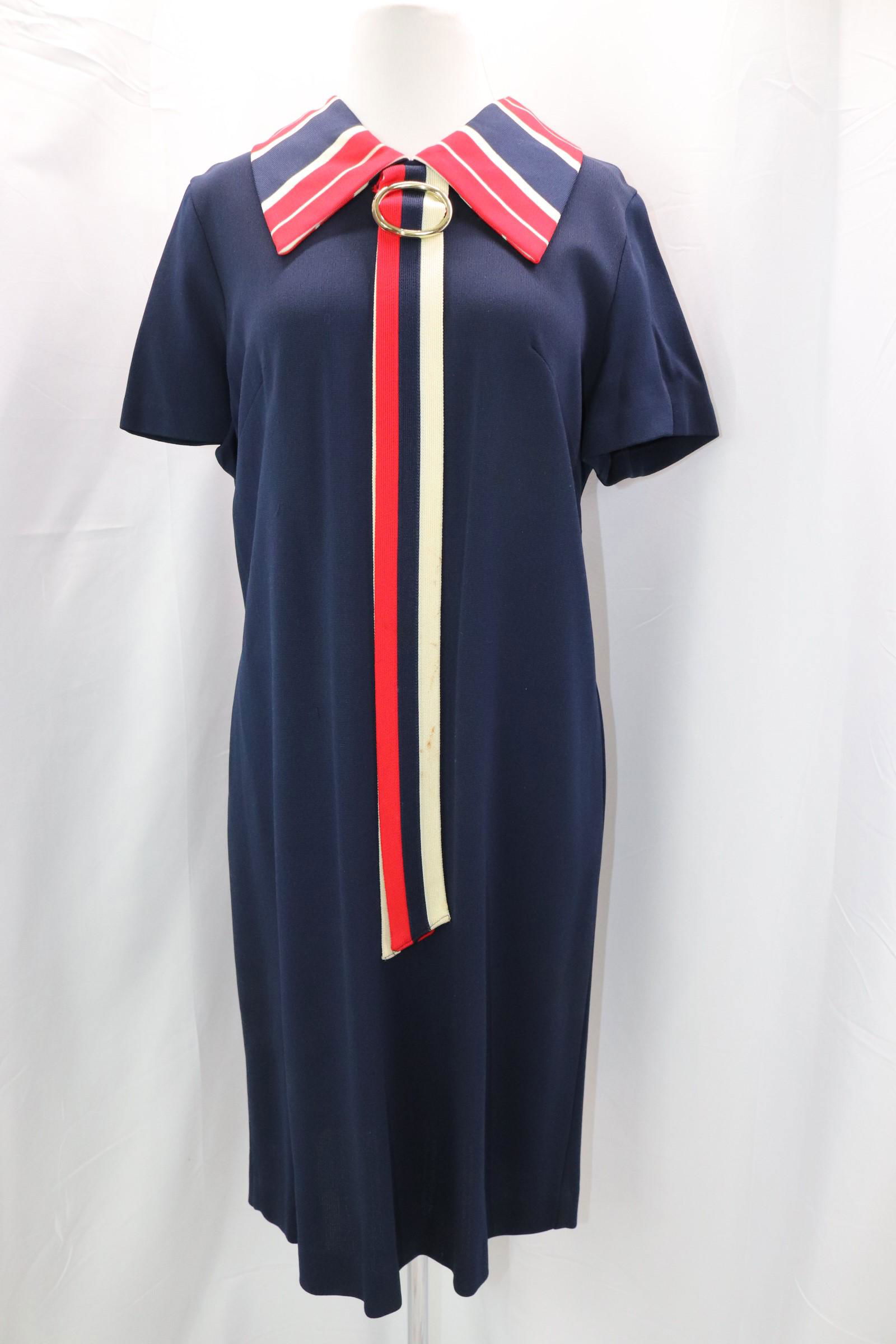 Vintage 1970's Red White & Blue Shift Dress with Tie (1 of 6)