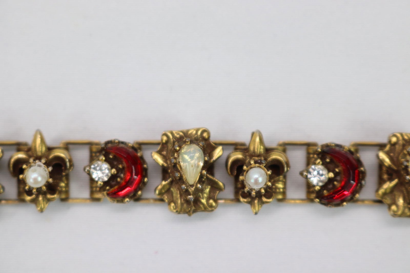 Victorian Linked Bracelet with Red & White Stones (1 of 5)
