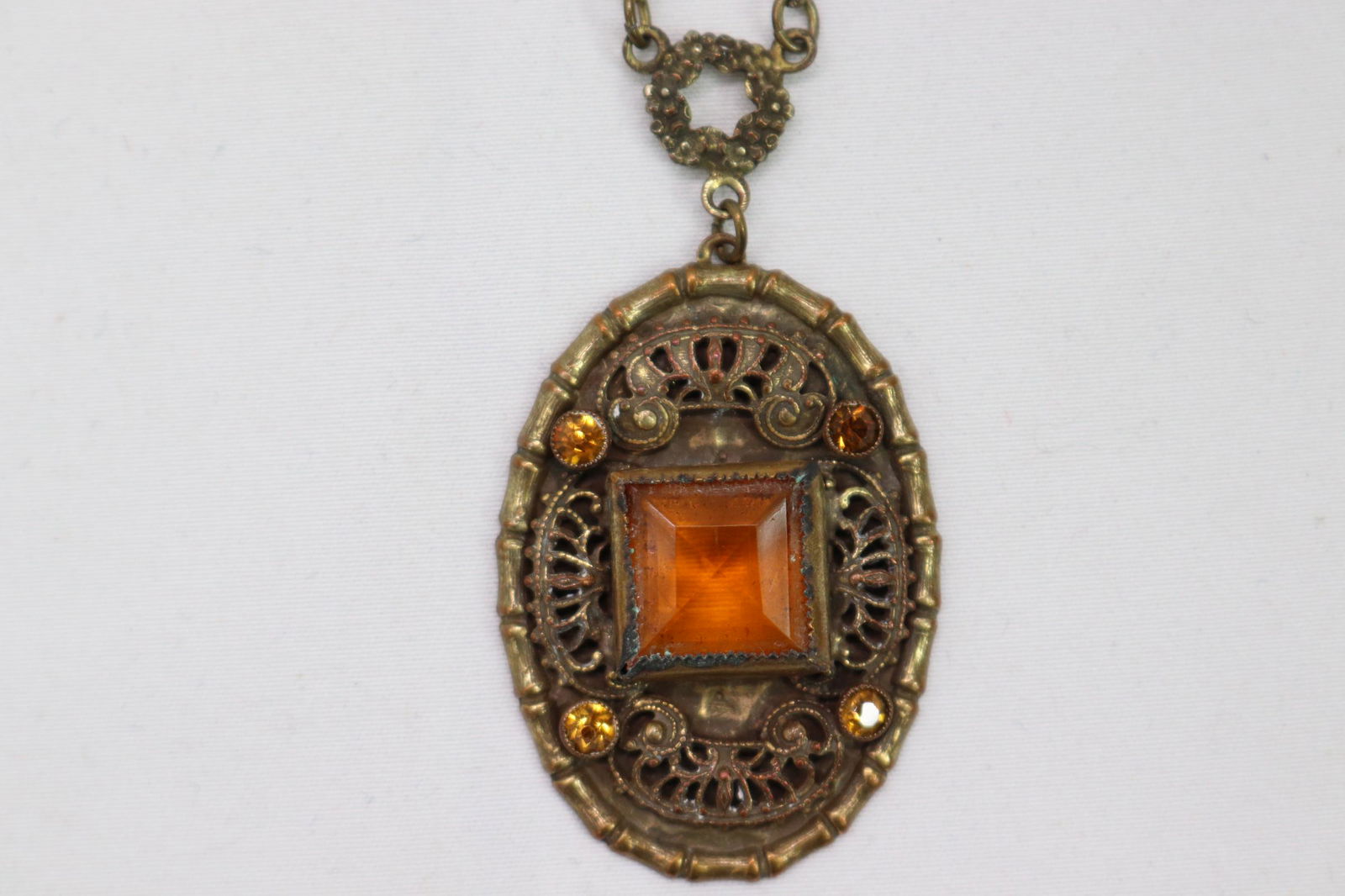 Antique Necklace with Pendant with Amber Color Facetted Stone (1 of 3)