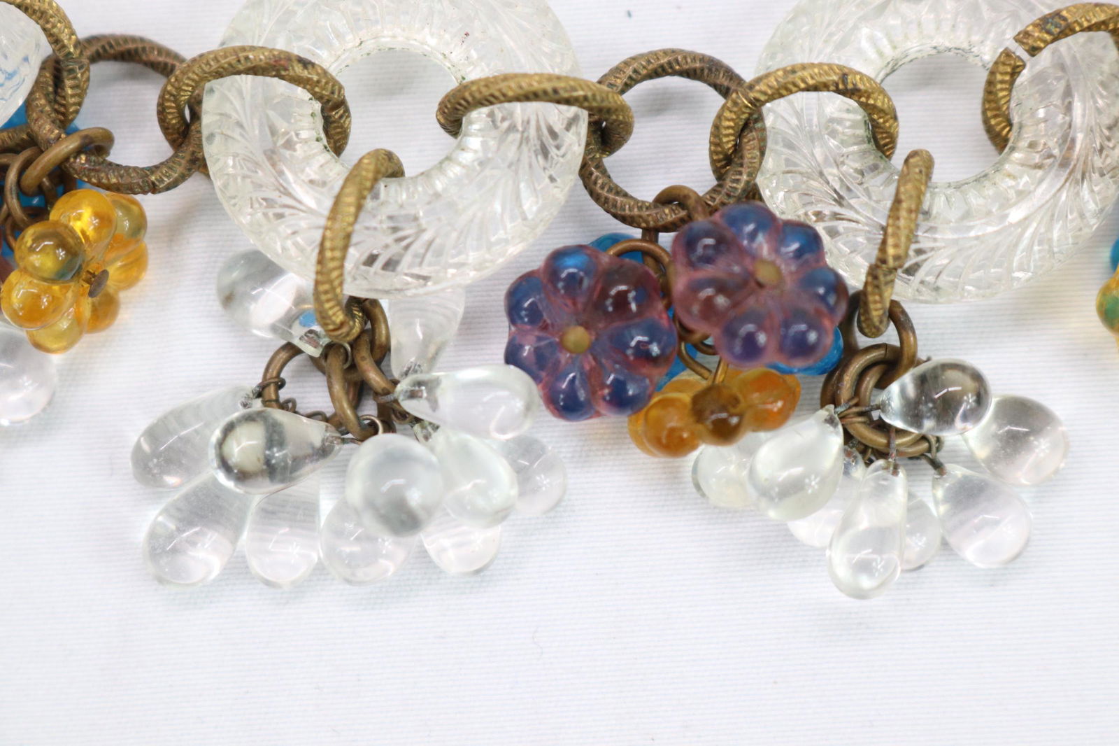 Antique Multicolored Glass Bracelet With Brass-Toned Links (1 of 3)