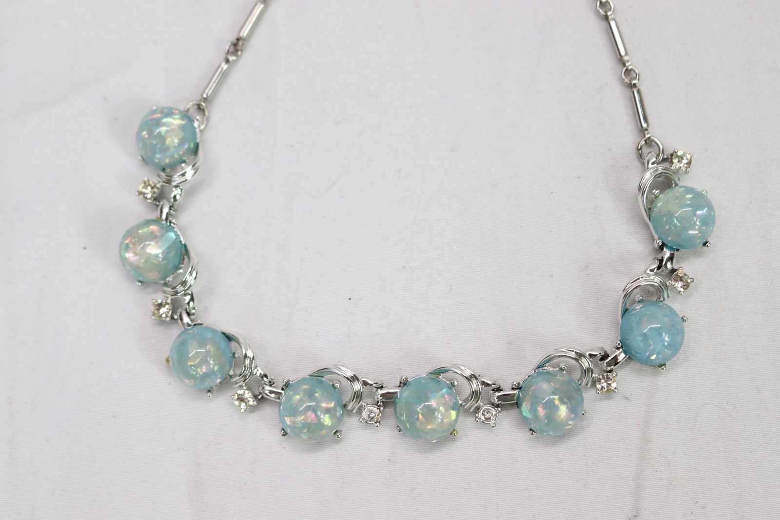 Vintage Signed Coro Necklace With Smooth Iridescent Stones & Rhinestones (1 of 4)