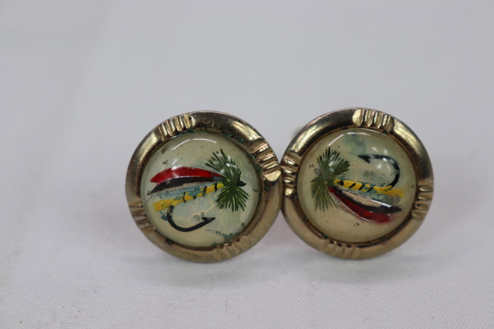 Vintage Round Lucite Fishing Lure Cufflinks: approx. 1" each