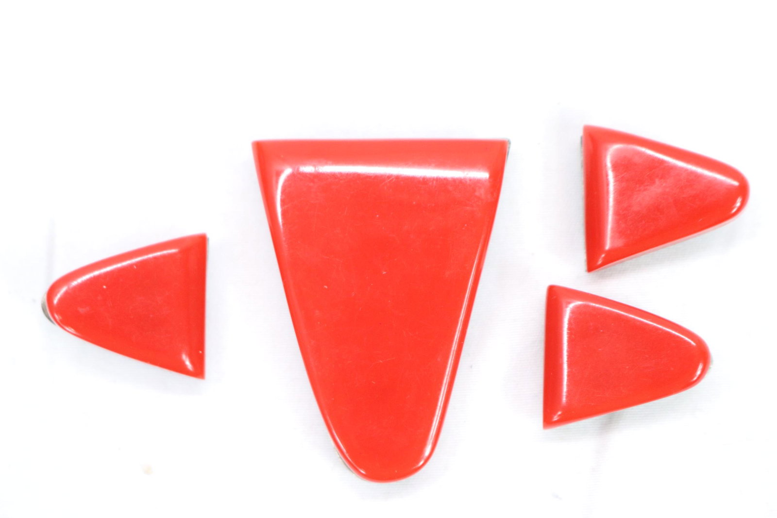 Set of 4 Vintage Triangle Bakelite Buckles/Buttons: 3 smaller approx. 1", one larger approx. 2"
