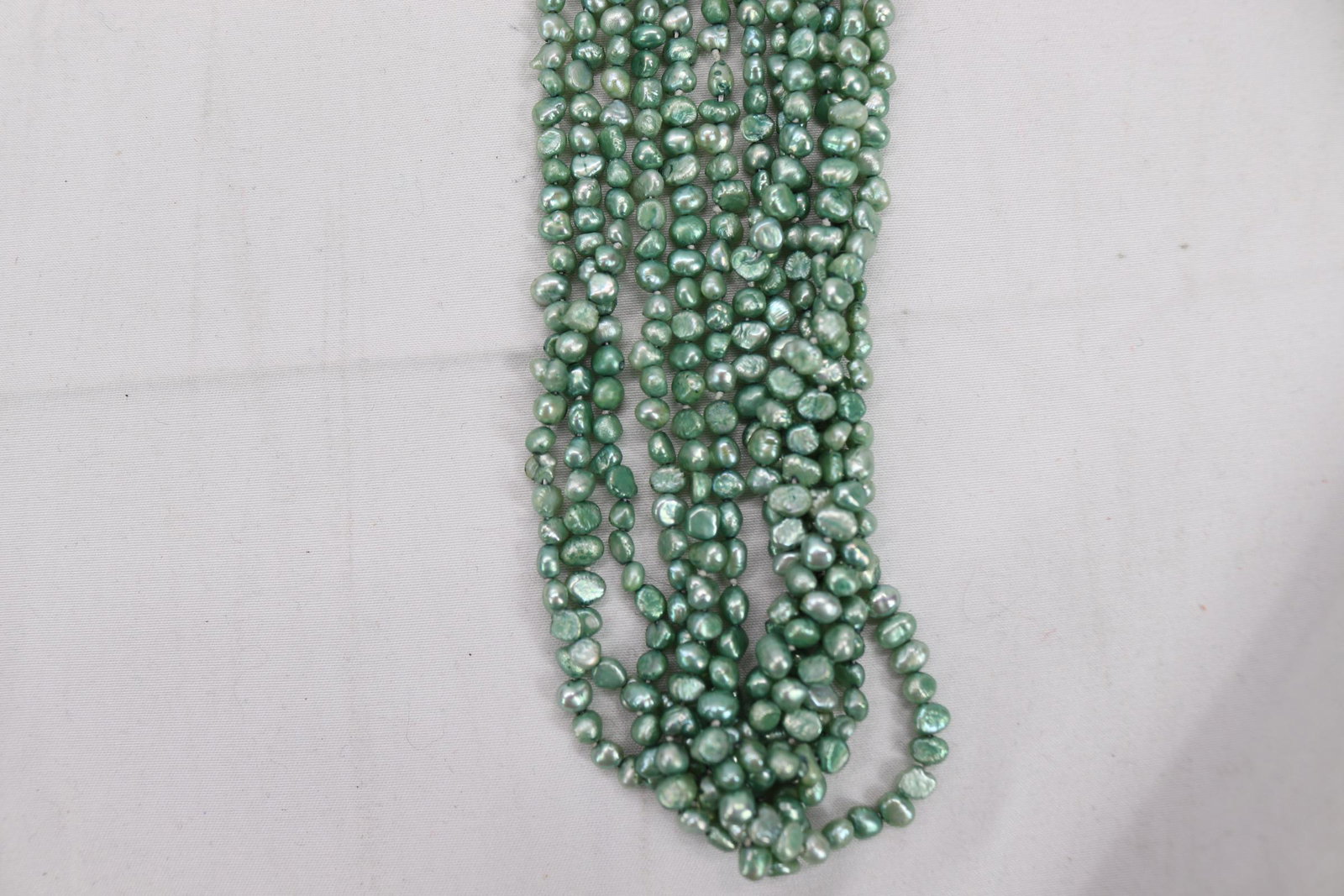 Vintage 6-Stranded Seed Pearl Necklace Dyed Green: approx. 18"