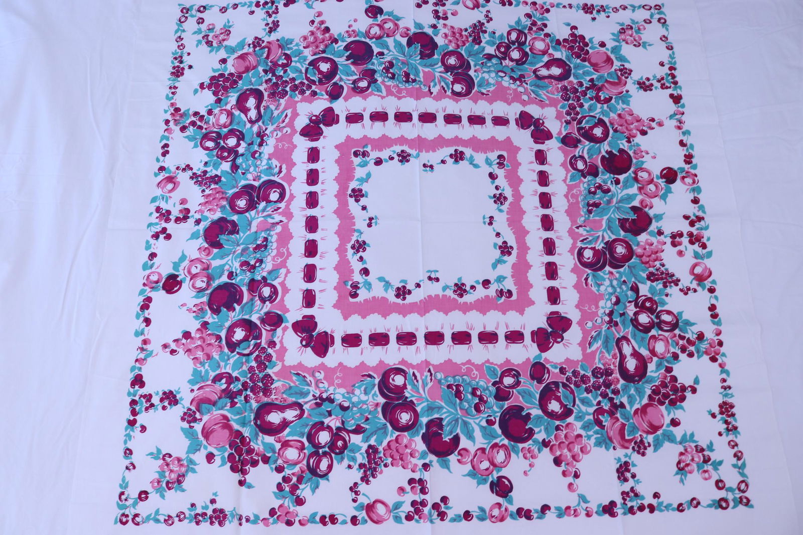 Vintage 1930's Cherry Border & Fruit Print Cotton Tablecloth (1 of 3)