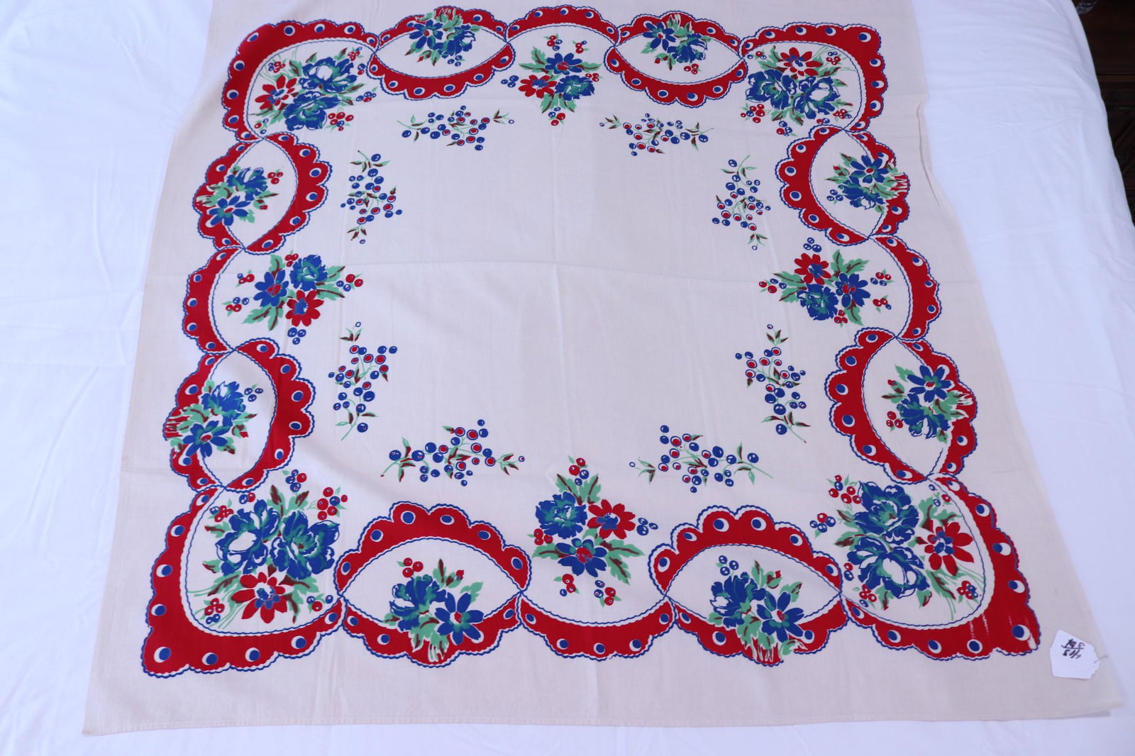 Vintage 1940's Floral & Fruit Print Cotton Tablecloth (1 of 5)