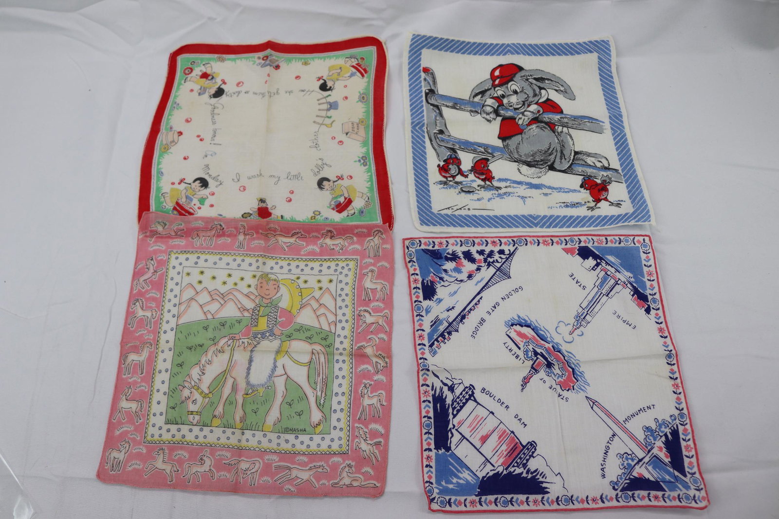 lot of 4 Vintage Childrens Hankies, Old Store Stock: old store stock, see photo's