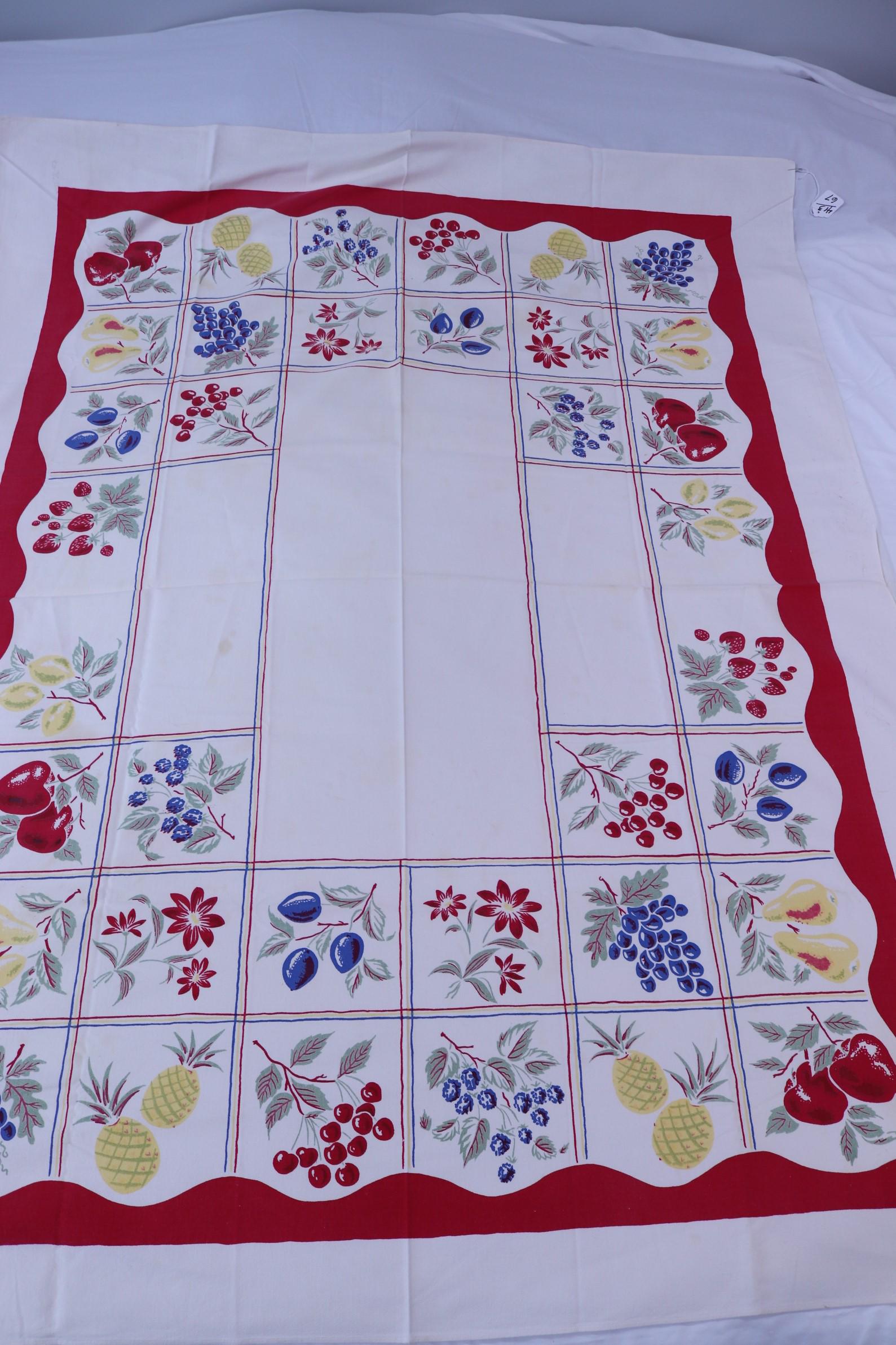 Vintage 1950's Fruit Print Cotton Tablecloth (1 of 12)