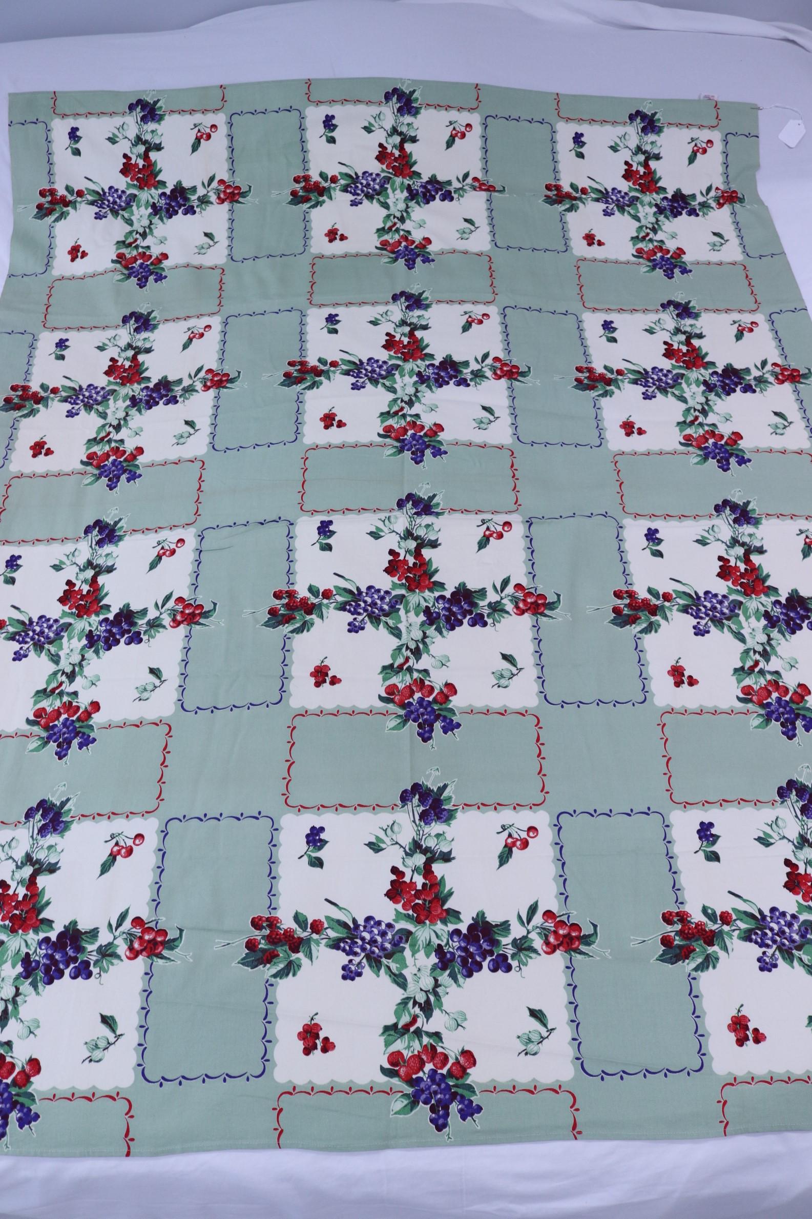 Vintage 1950's Old Stock Wilendur Cherry & Grape Printed Cotton Tablecloth (1 of 5)