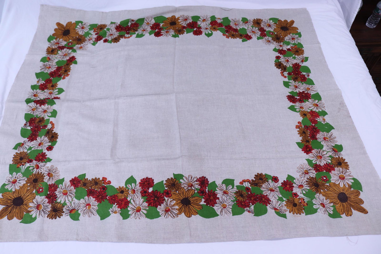 Vintage 1960's Old Store Stock Sunflower Cotton Tablecloth: Approx. 48 x 58, see photo's