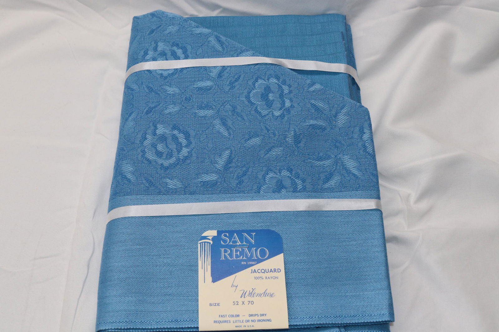 Vintage San Remo by Wilendure Blue Rayon Jacquard Tablecloth& Napkin set (1 of 4)
