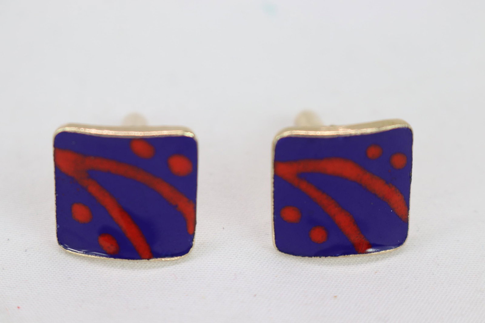 Vintage Blue & Red Enamel Cufflinks (1 of 3)