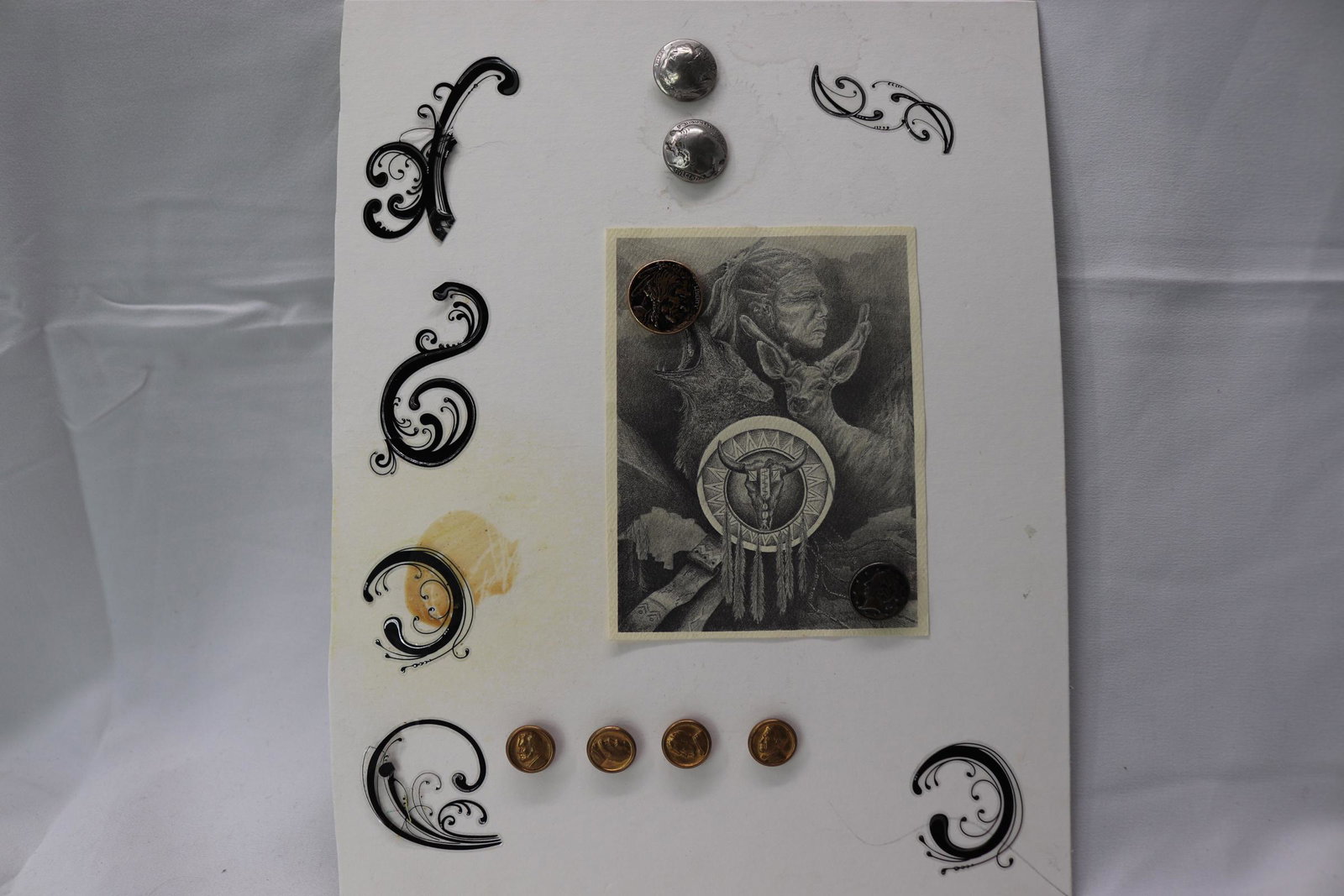 Lot of 8 Vintage Metal/Metalized Buttons Collector Card with Indian (1 of 5)