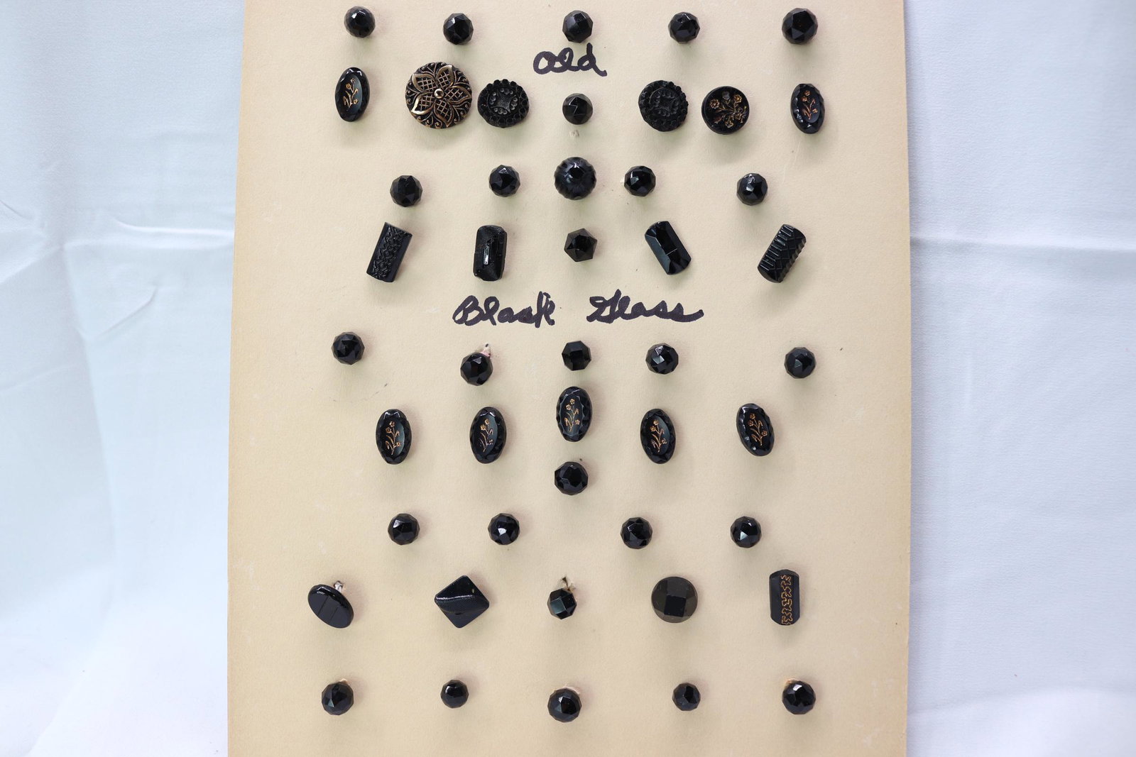 Lot of 47 Antique Black Jet Glass Buttons on Card (1 of 7)