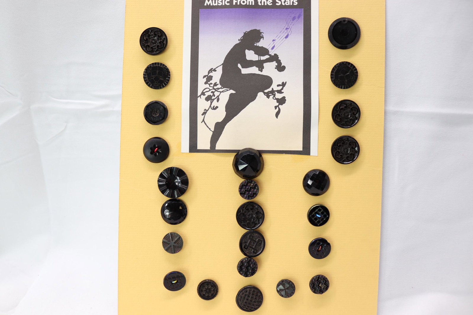 Lot of 24 Antique Black Jet Glass Buttons on Collector Card (1 of 8)