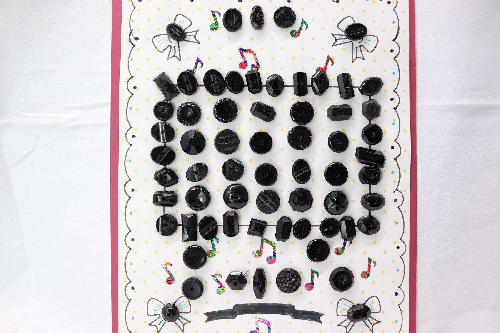 Lot of 64 Antique Black Jet Glass Buttons on Collector Card (1 of 7)