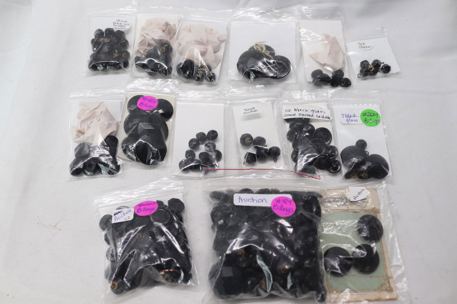 Lot of 15 Bags Vintage/Antique Black Jet Glass Buttons (1 of 8)