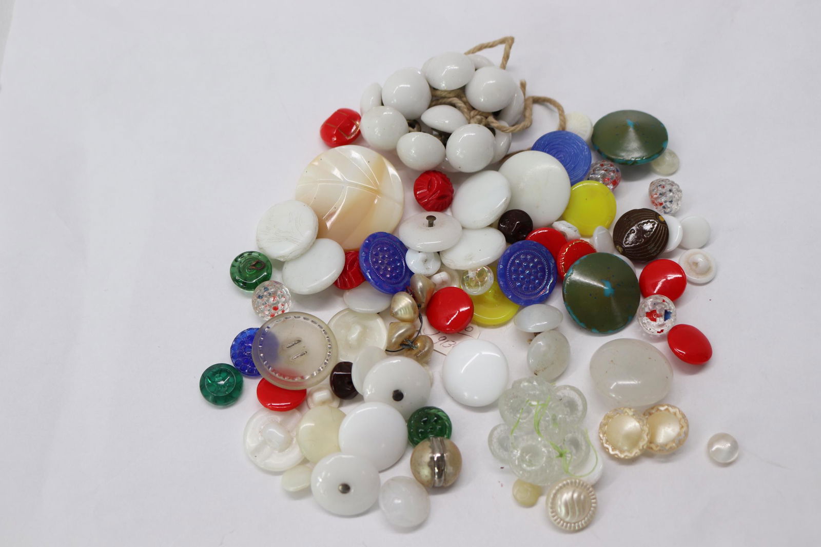 Lot of 100 Assorted Vintage Glass Buttons: various colors and sizes, some matching, see photo's