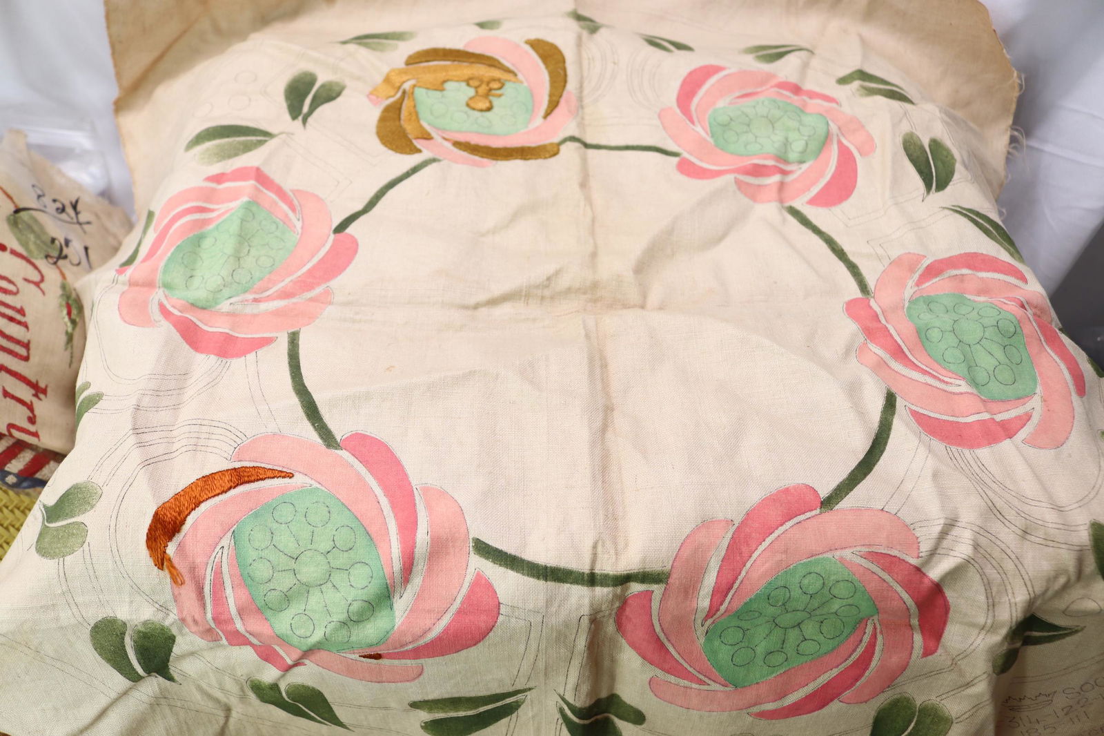 Arts & Crafts Era, Royal Society, Color Dyed Embroidery Round Table topper (1 of 6)