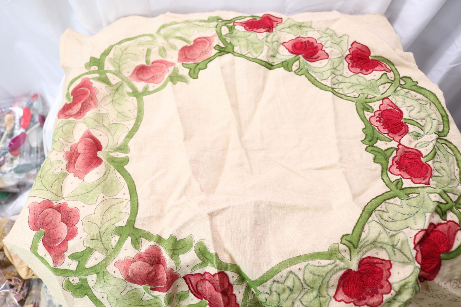Victorian Rose Pattern Embroidery Pillow Top or Table Round (1 of 5)