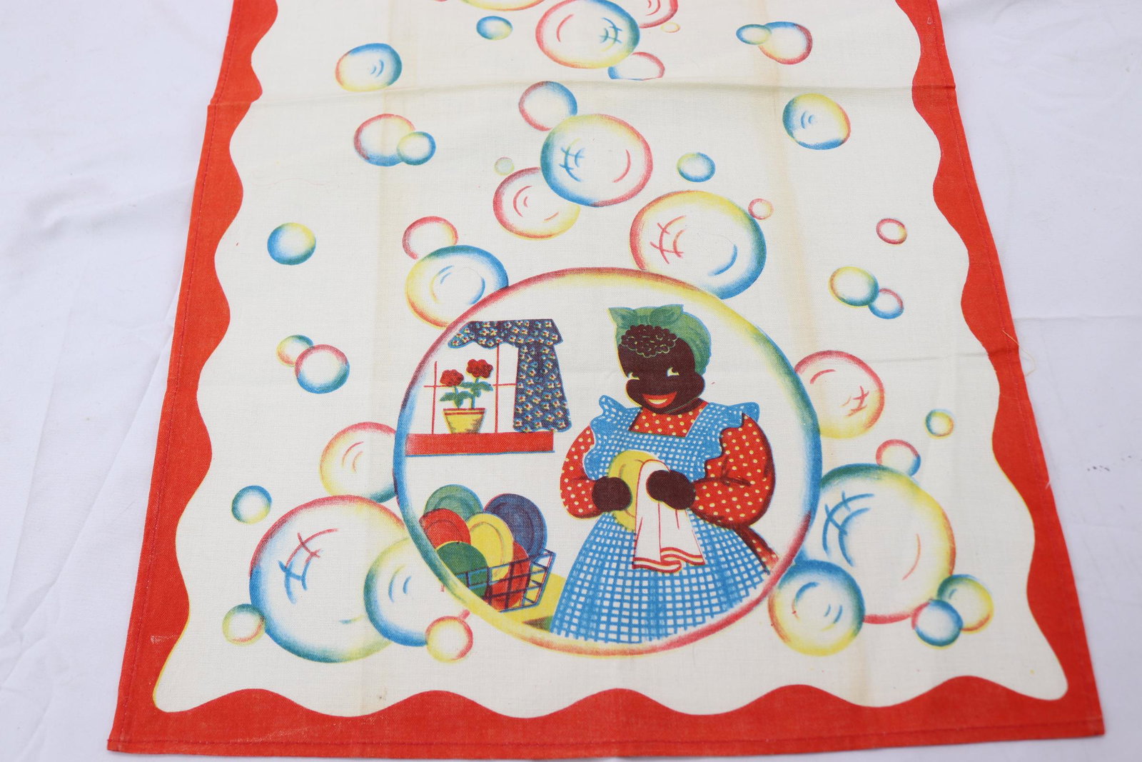 Vintage Black Americana Kitchen Towel Maid Doing Dishes: vintage never used, see photo's