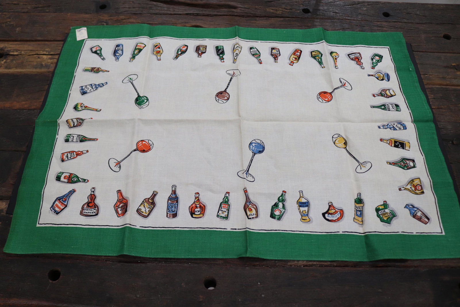 Vintage Linen Table Topper/Runner with Wine Bottles: vintage never used with tag, 20 x 30, see photo's