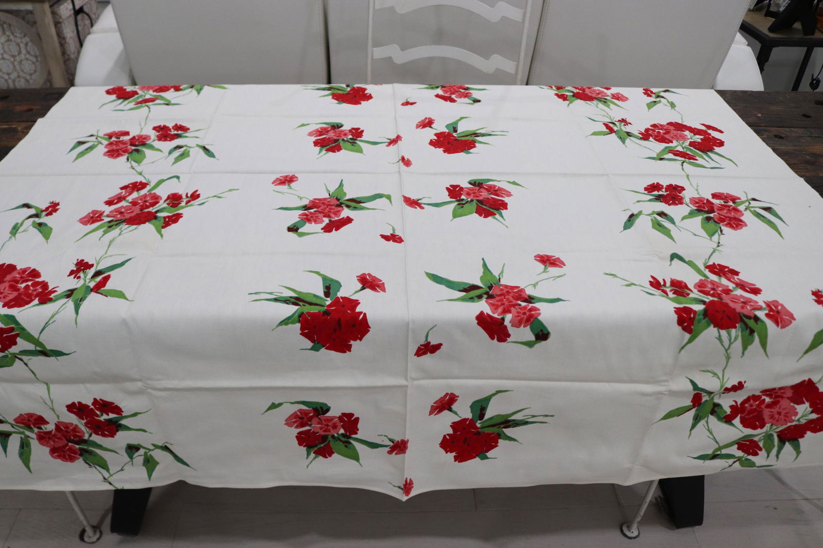 Vintage Oppa Tunity Printed Cotton Tablecloth, Phlyox: vintage never used with original label, 54 square, see photo's