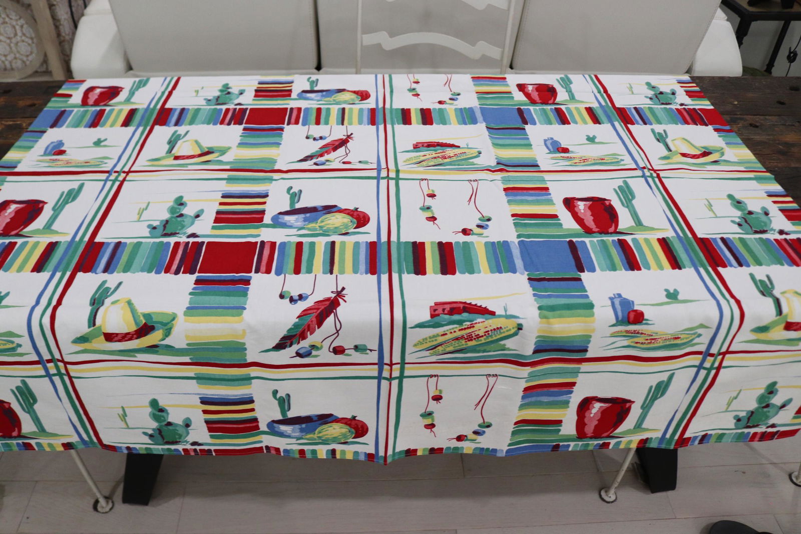 Vintage Wilendur Mexican "Caliente" Cotton Kitchen Tablecloth: vintage never used with original label, 54 square, see photo's